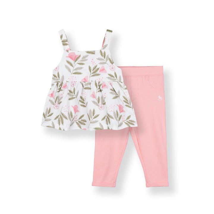 Poney Baby Girls Pink Flowers Sleeveless Blouse & Legging Set
