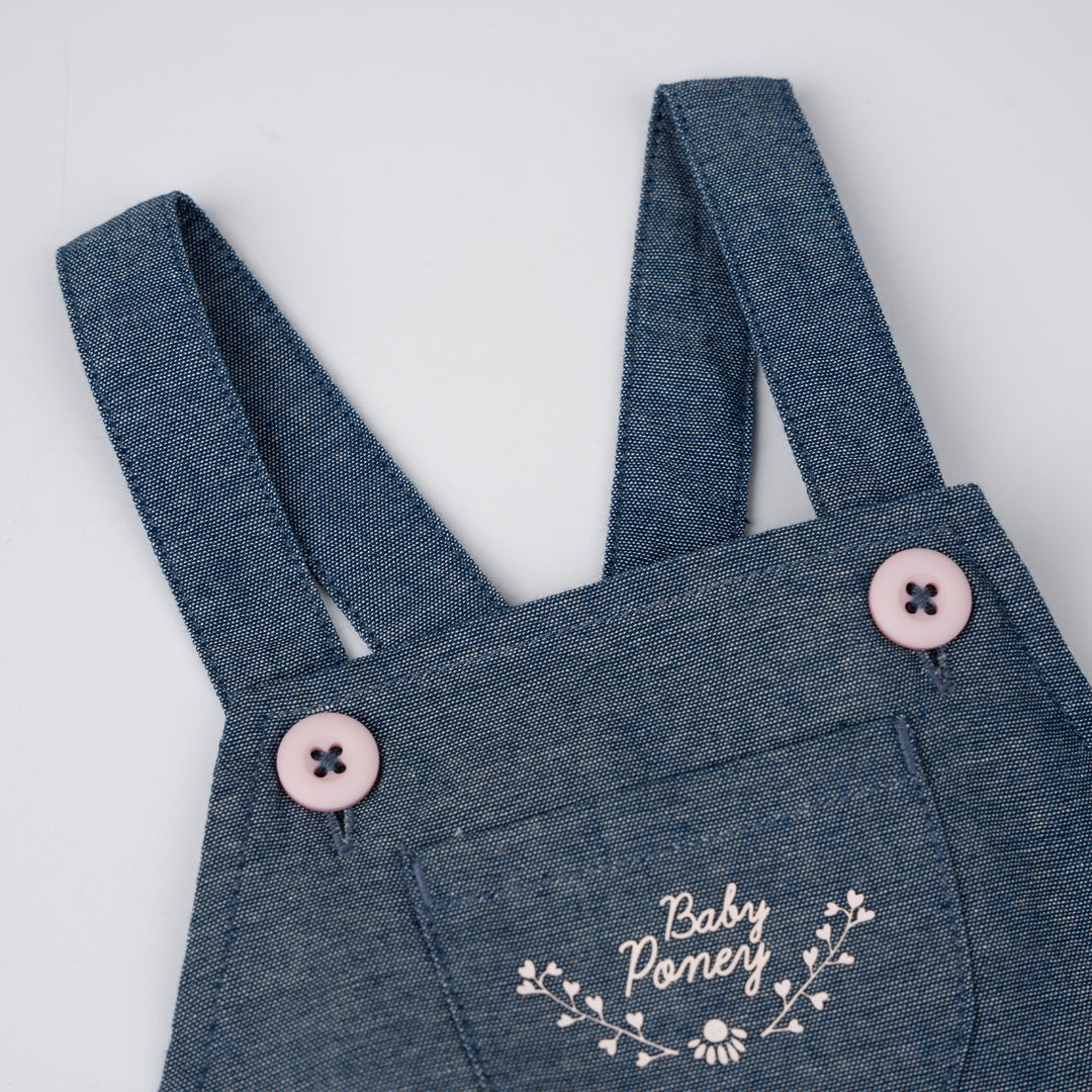 Poney Baby Girls White Flowers Short Sleeve Top & Dungaree Set