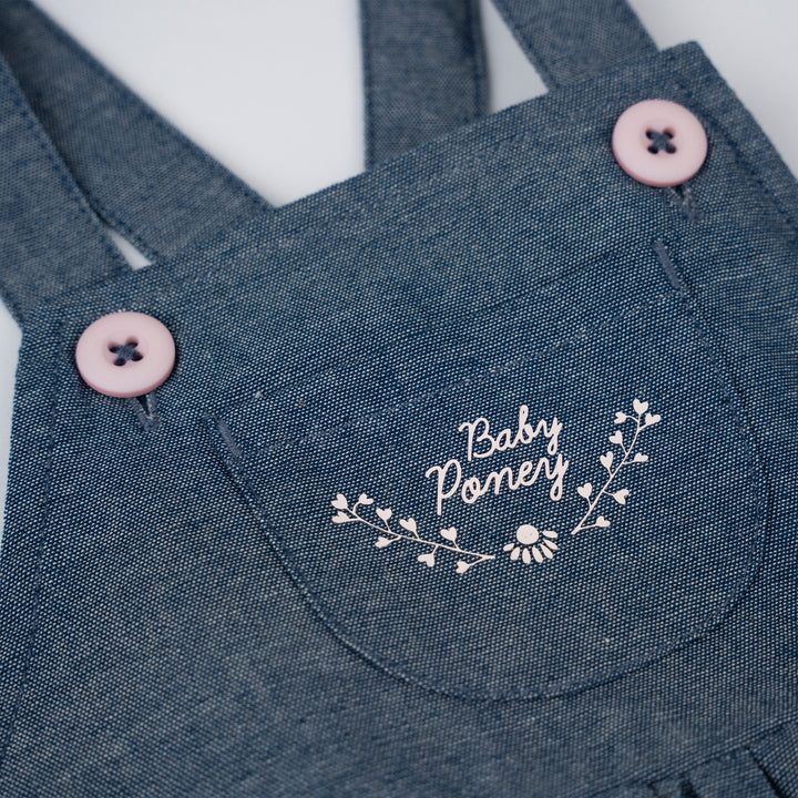 Poney Baby Girls White Flowers Short Sleeve Top & Dungaree Set