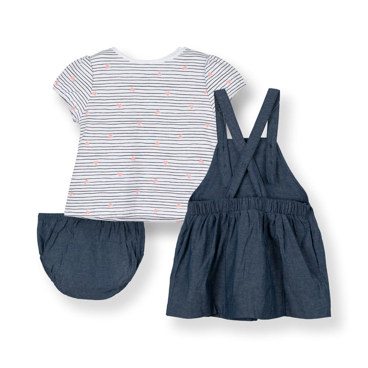 Poney Baby Girls White Flowers Short Sleeve Top & Dungaree Set