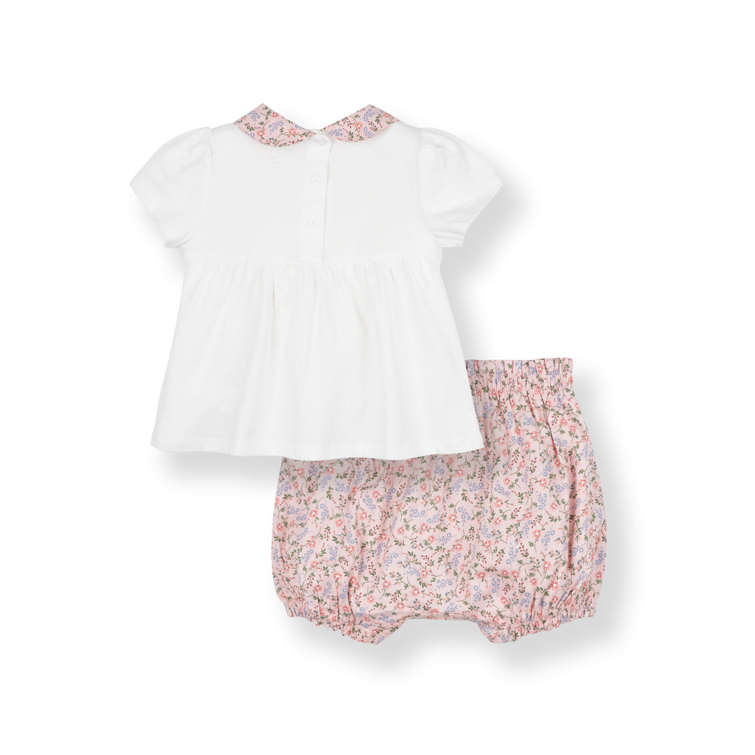 Poney Baby Girls Lt Pink Flowers Short Sleeve Blouse & Shorts Set