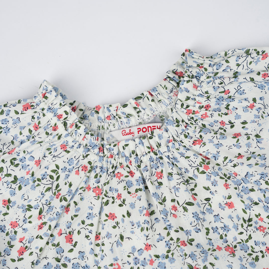 Poney Baby Girls Lt Blue Flowers Short Sleeve Blouse & Legging Set