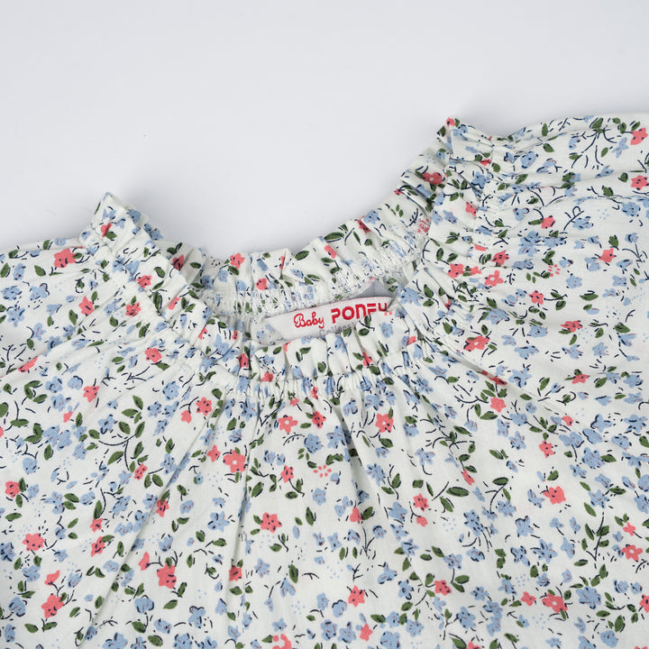 Poney Baby Girls Lt Blue Flowers Short Sleeve Blouse & Legging Set