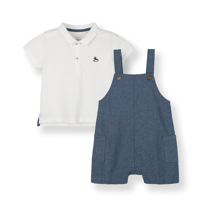 Poney Baby Boys White Stylish Short Sleeve Polo & Dungaree Set