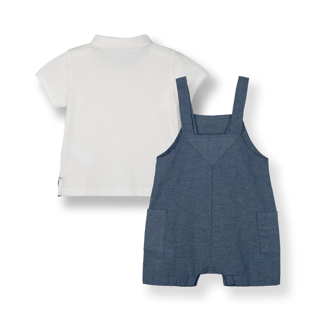 Poney Baby Boys White Stylish Short Sleeve Polo & Dungaree Set