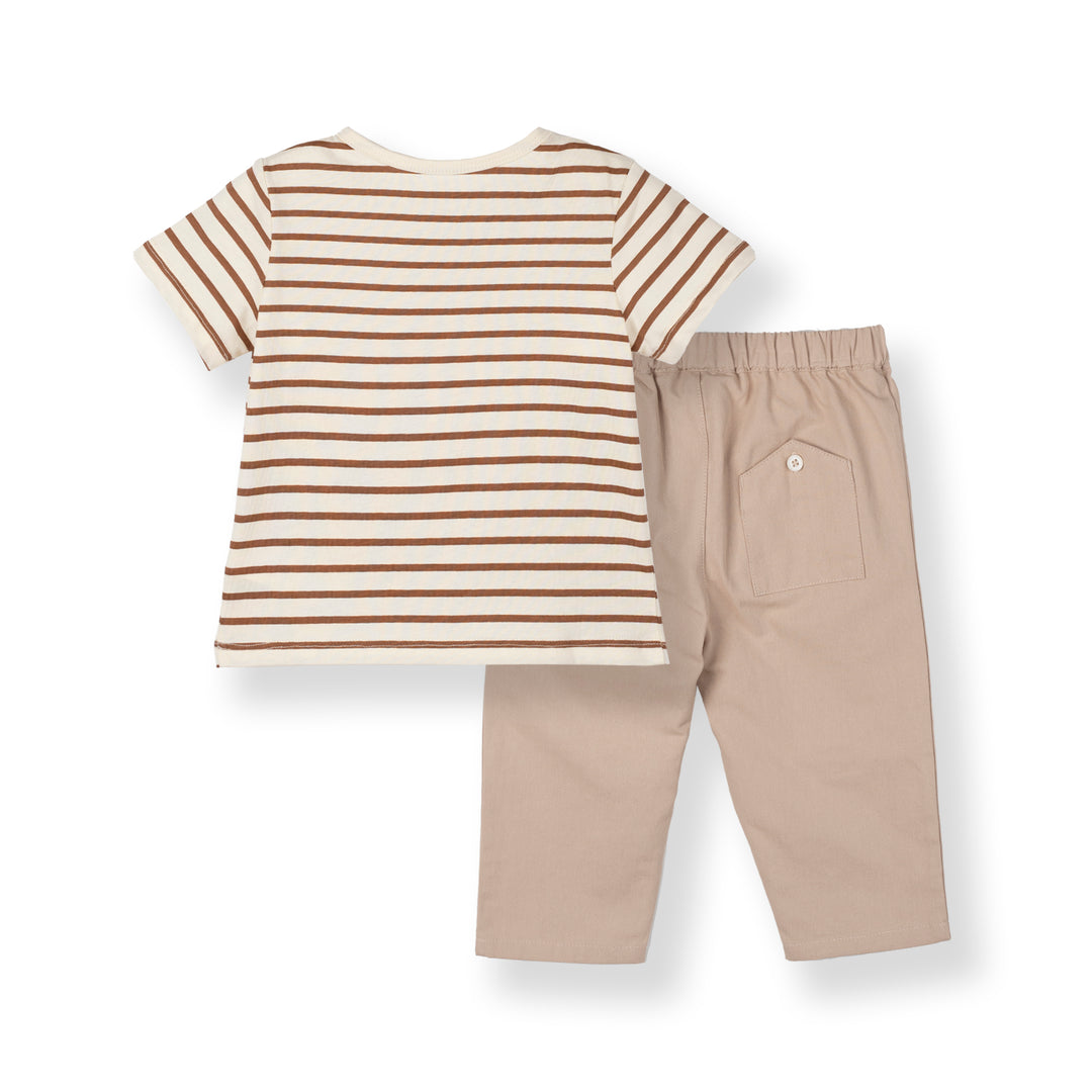 Poney Baby Boys Cream Stylish Short Sleeve Top & Long Pants Set