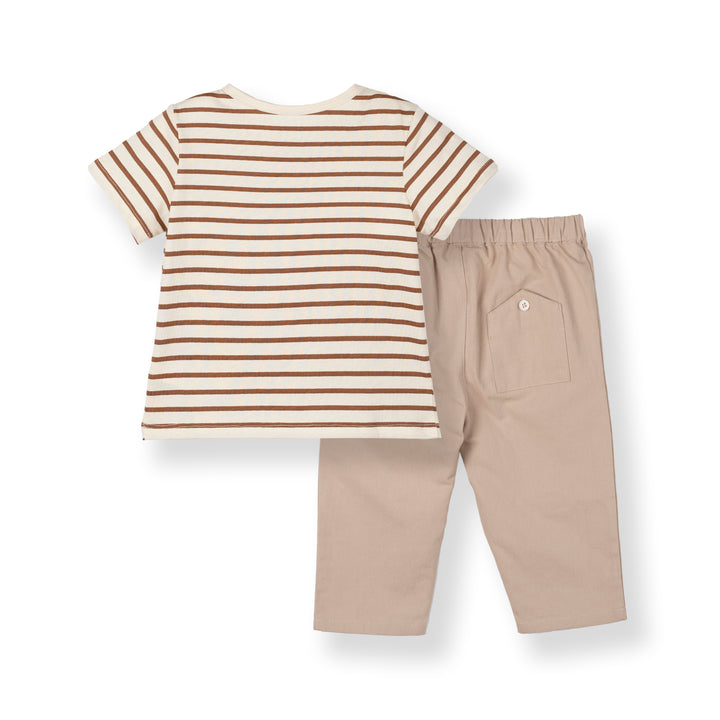 Poney Baby Boys Cream Stylish Short Sleeve Top & Long Pants Set