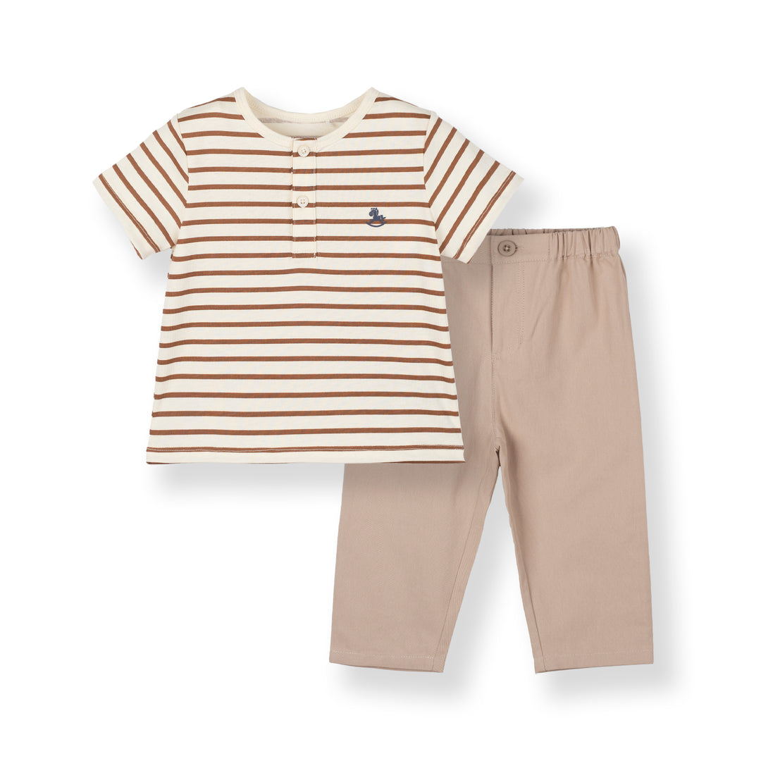 Poney Baby Boys Cream Stylish Short Sleeve Top & Long Pants Set