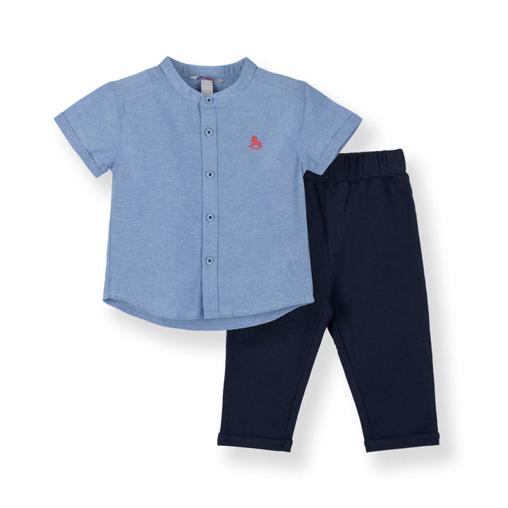 Poney Baby Boys Blue Stylish Short Sleeve Shirt & Long Pants Set