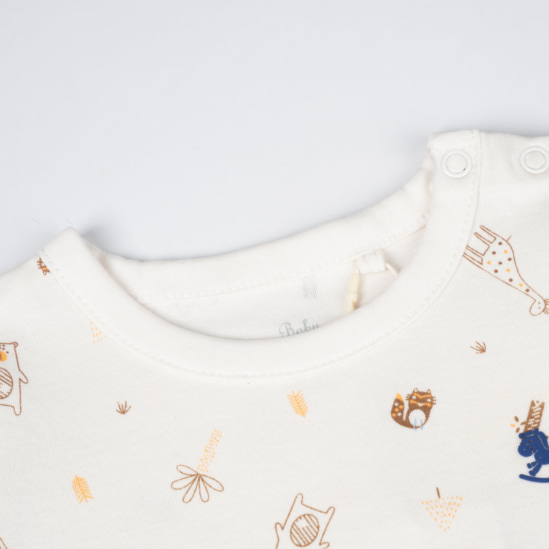 Poney Baby Boys White Safari Adventure Short Sleeve Bodysuit