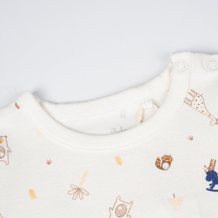Poney Baby Boys White Safari Adventure Short Sleeve Bodysuit