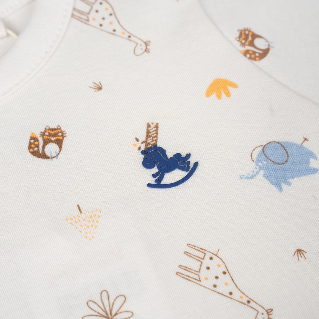 Poney Baby Boys White Safari Adventure Short Sleeve Bodysuit