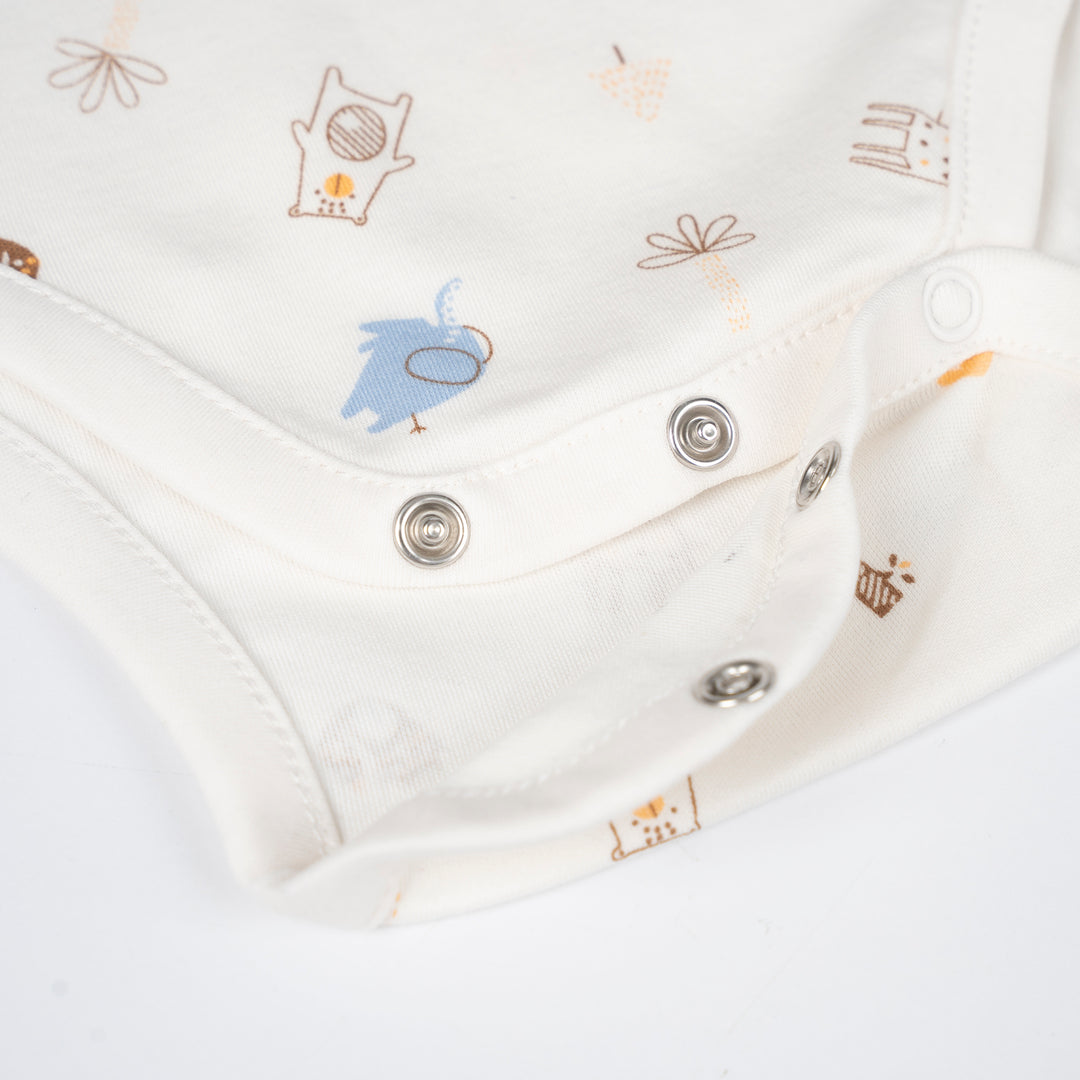 Poney Baby Boys White Safari Adventure Short Sleeve Bodysuit