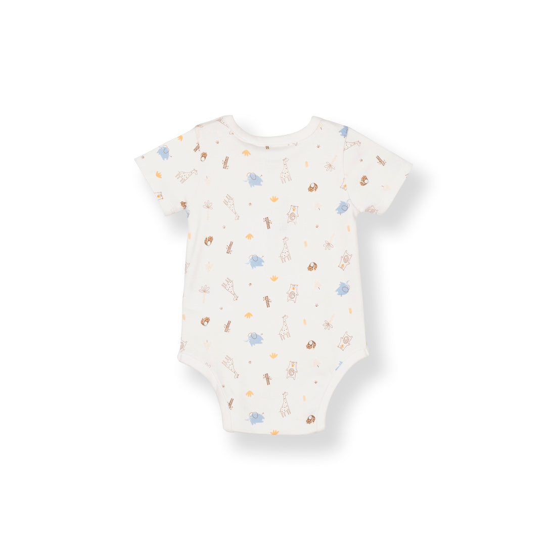 Poney Baby Boys White Safari Adventure Short Sleeve Bodysuit