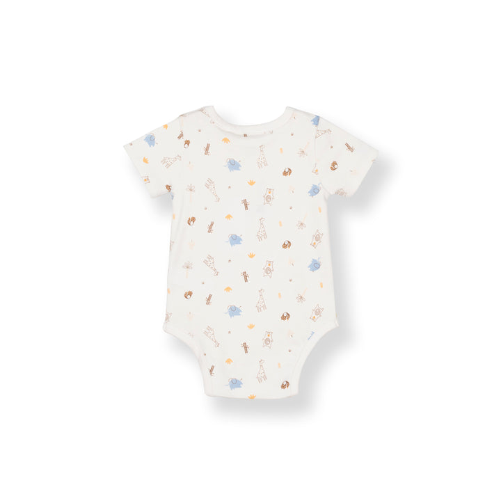 Poney Baby Boys White Safari Adventure Short Sleeve Bodysuit