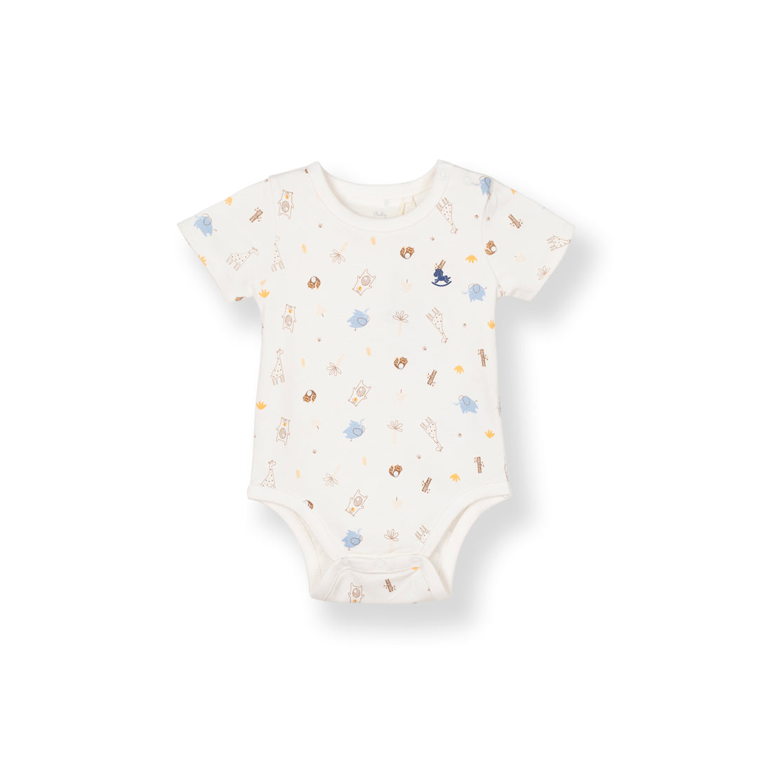 Poney Baby Boys White Safari Adventure Short Sleeve Bodysuit