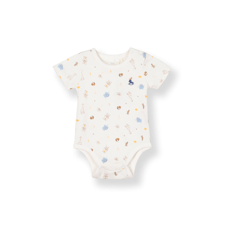 Poney Baby Boys White Safari Adventure Short Sleeve Bodysuit