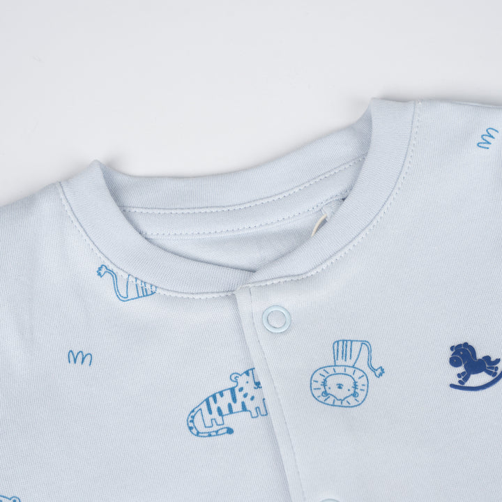 Poney Baby Boys Light Blue Little Wild Ones Short Sleeve Romper