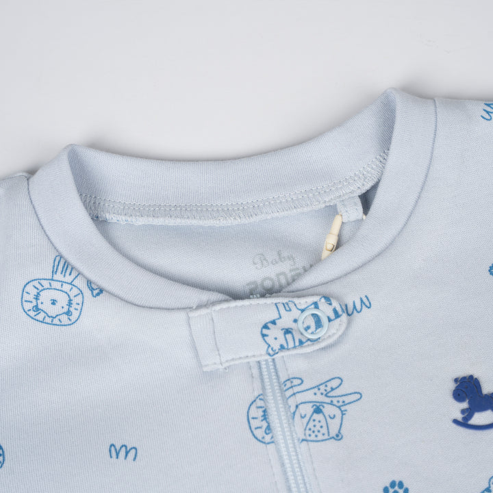 Poney Baby Boys Light Blue Little Wild Ones Long Sleeve Sleepsuit