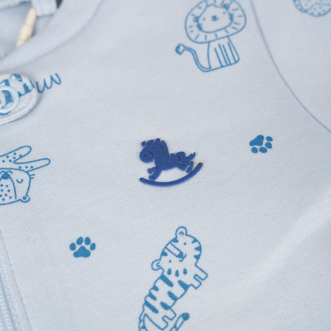 Poney Baby Boys Light Blue Little Wild Ones Long Sleeve Sleepsuit