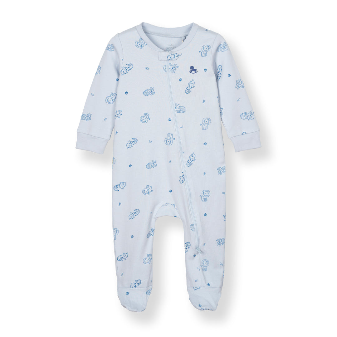 Poney Baby Boys Light Blue Little Wild Ones Long Sleeve Sleepsuit