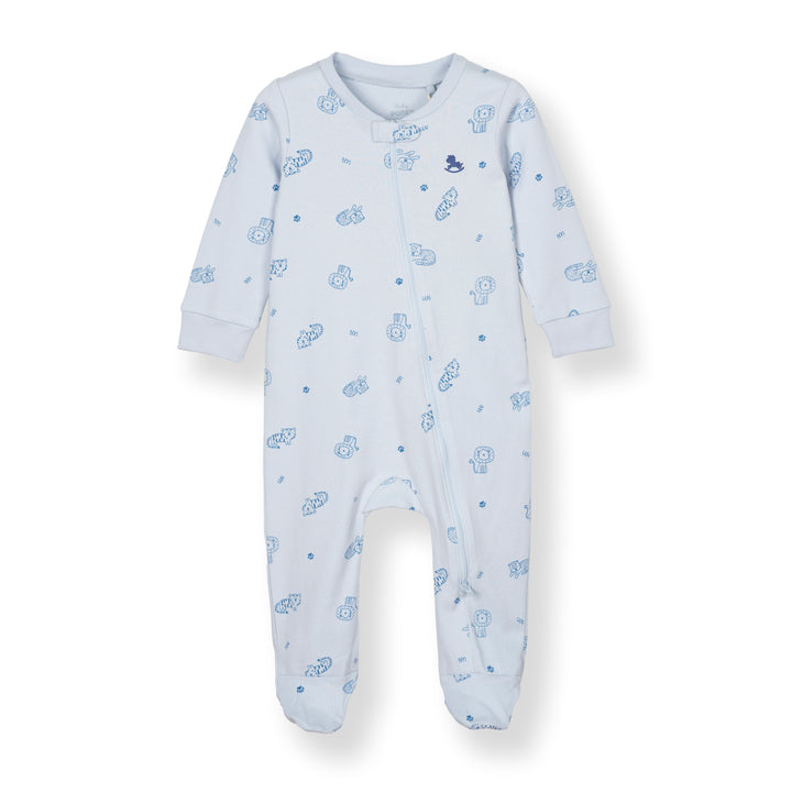 Poney Baby Boys Light Blue Little Wild Ones Long Sleeve Sleepsuit