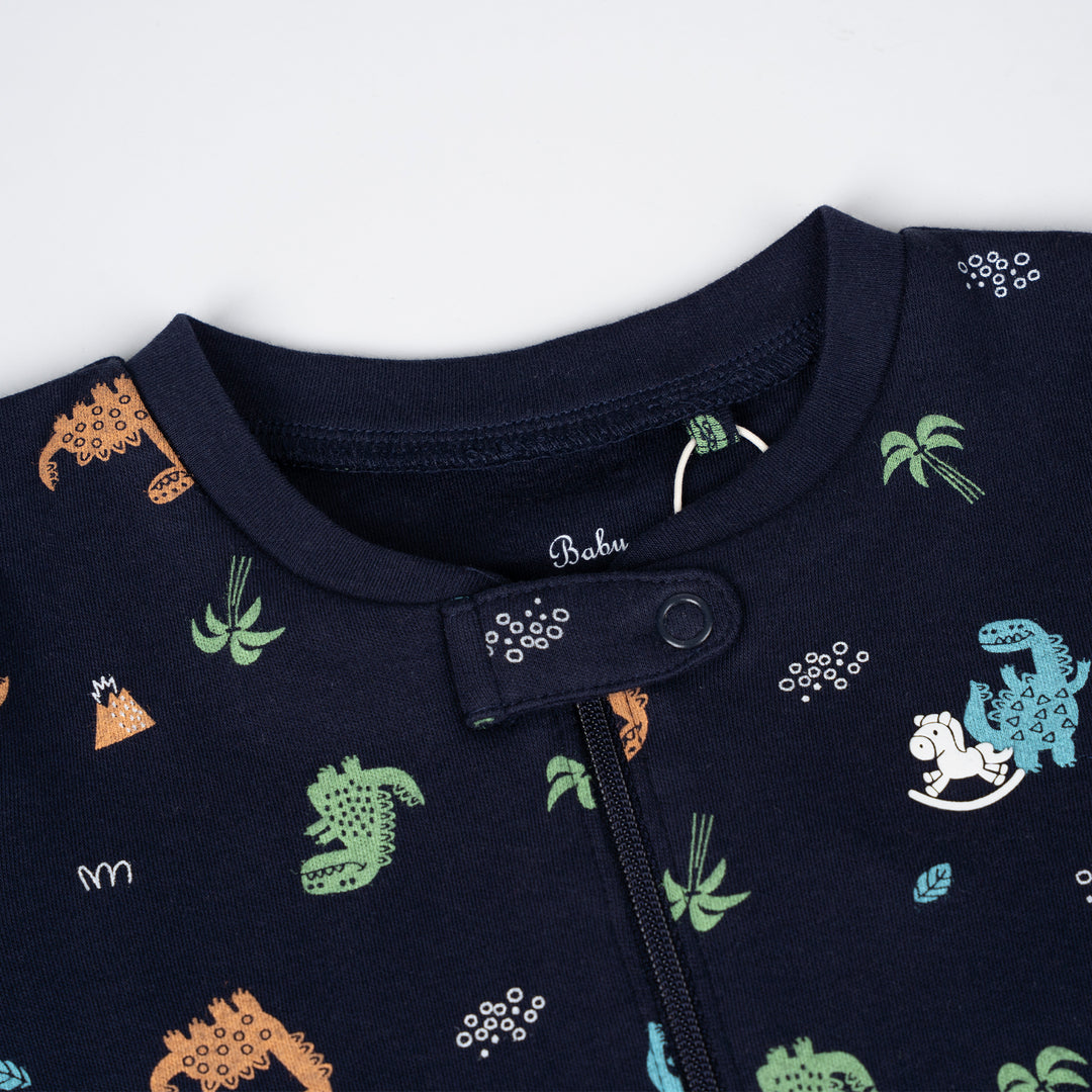 Poney Baby Boys Navy Dino Island Long Sleeve Sleepsuit