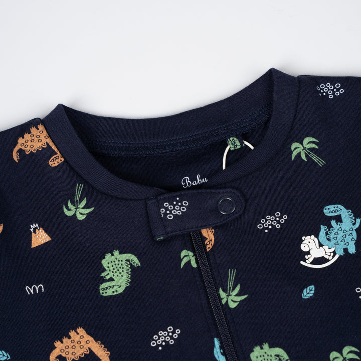Poney Baby Boys Navy Dino Island Long Sleeve Sleepsuit