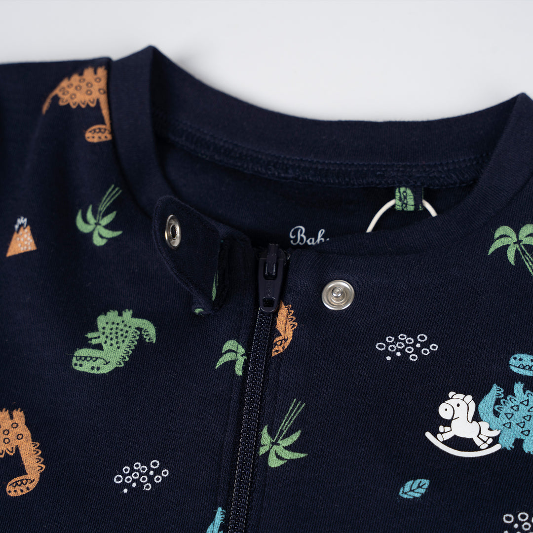 Poney Baby Boys Navy Dino Island Long Sleeve Sleepsuit