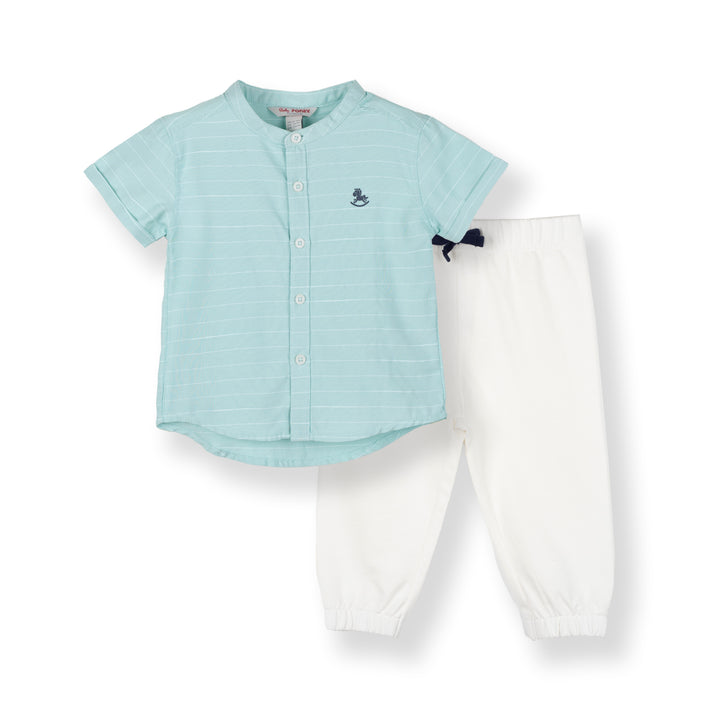 Poney Baby Boys Green Stylish Short Sleeve Shirt & Long Pants Set