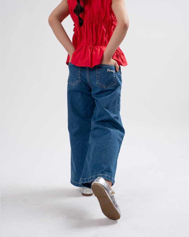 Poney Girls Medium Blue Poney Flare Cut Jeans