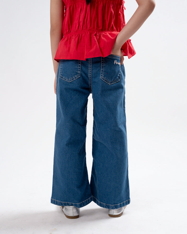 Poney Girls Medium Blue Poney Flare Cut Jeans