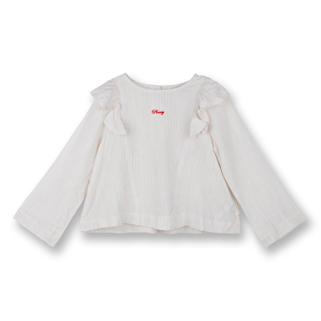 Poney Girls Cream Long Sleeve Blouse with Ruffles