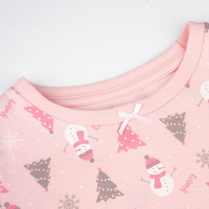 Poney Girls Pink Festive Snowman Long Sleeve Nightdress