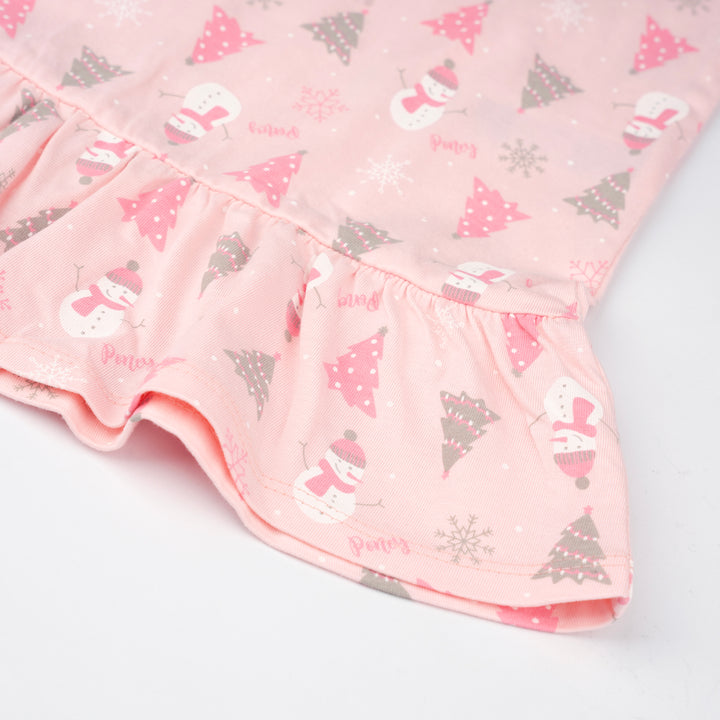 Poney Girls Pink Festive Snowman Long Sleeve Nightdress