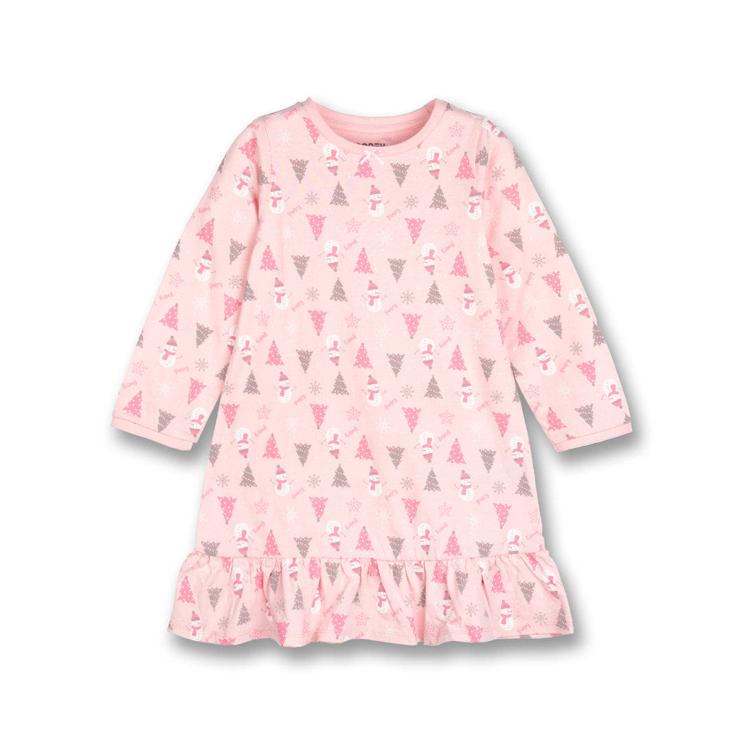 Poney Girls Pink Festive Snowman Long Sleeve Nightdress
