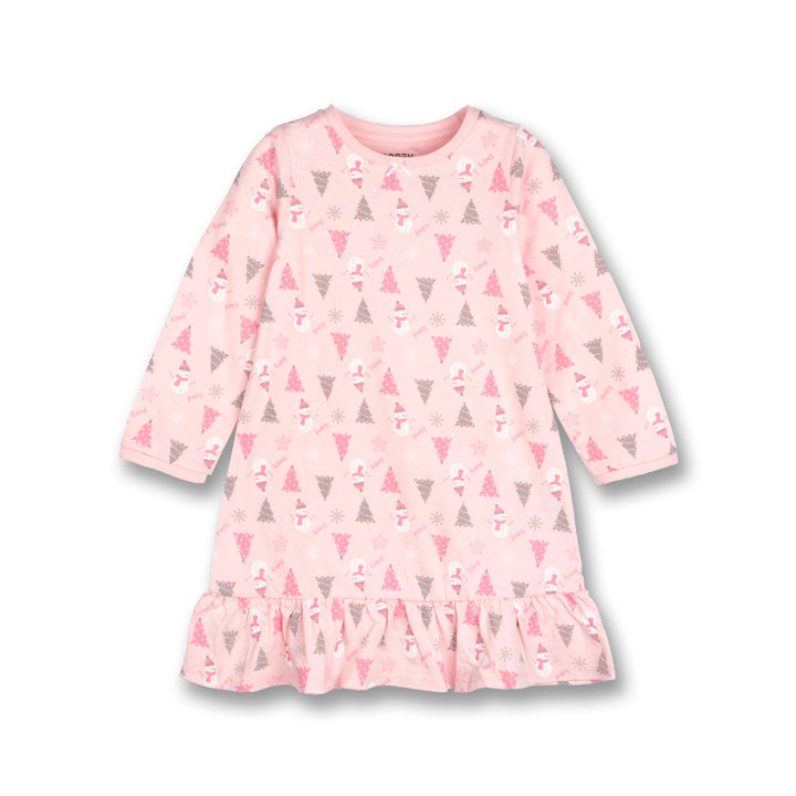 Poney Girls Pink Festive Snowman Long Sleeve Nightdress