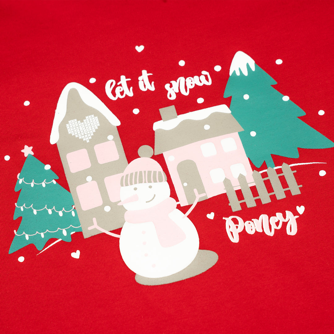 Poney Girls Red Let It Snow Loungewear Set