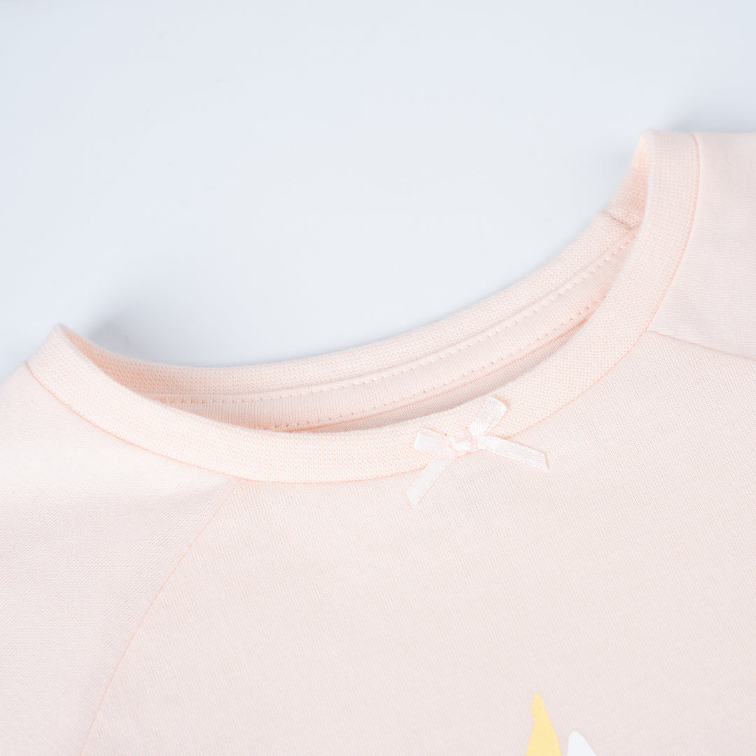 Poney Girls Light Orange Unicorn Jersey Long Sleeve Nightdress