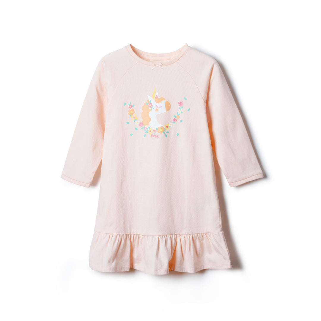 Poney Girls Light Orange Unicorn Jersey Long Sleeve Nightdress