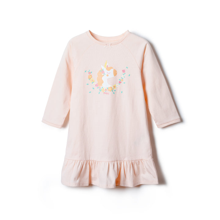 Poney Girls Light Orange Unicorn Jersey Long Sleeve Nightdress