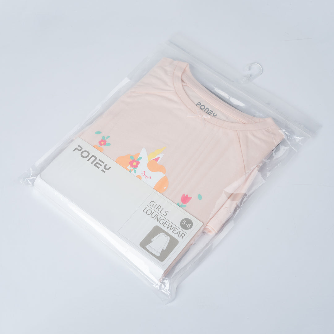 Poney Girls Light Orange Unicorn Jersey Long Sleeve Nightdress