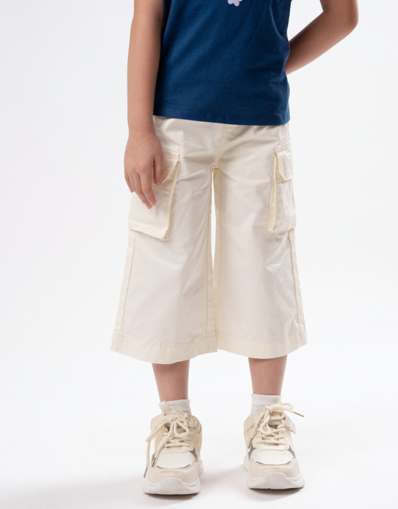 Poney Girls White 7/8 Cargo Long Pants