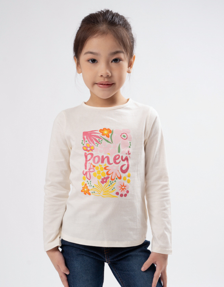 Poney Girls Cream Poney's Garden Long Sleeve Tee 2240318