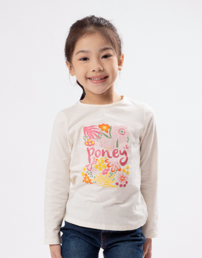 Poney Girls Cream Poney's Garden Long Sleeve Tee 2240318
