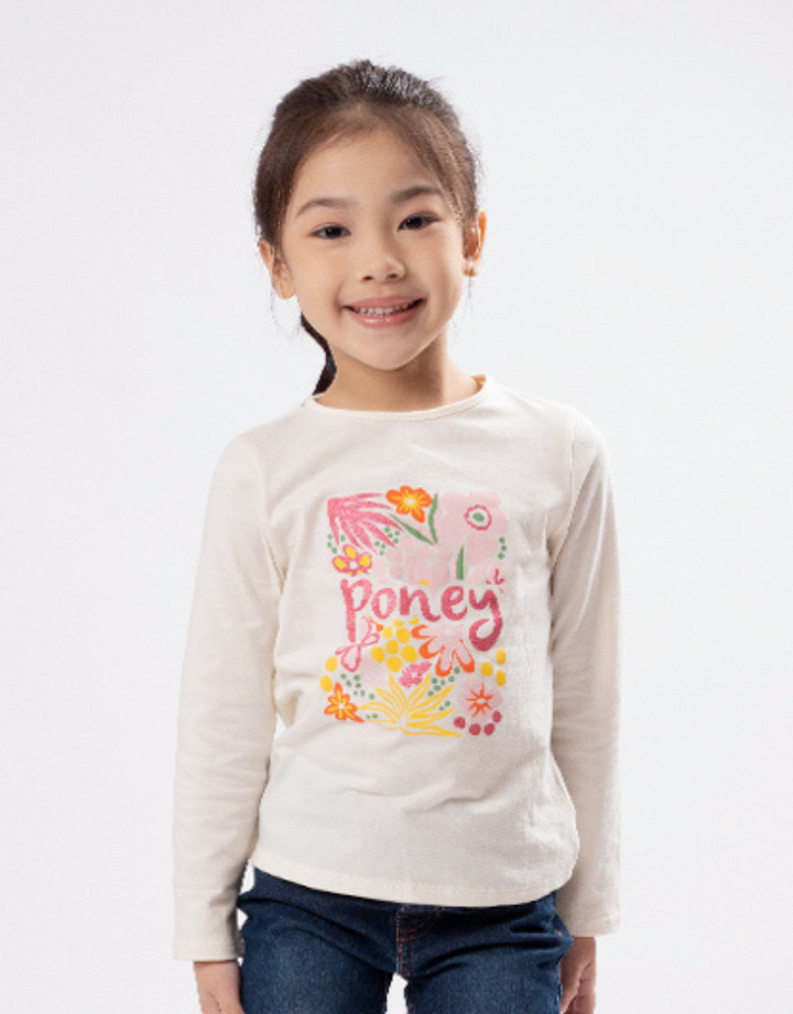 Poney Girls Cream Poney's Garden Long Sleeve Tee 2240318