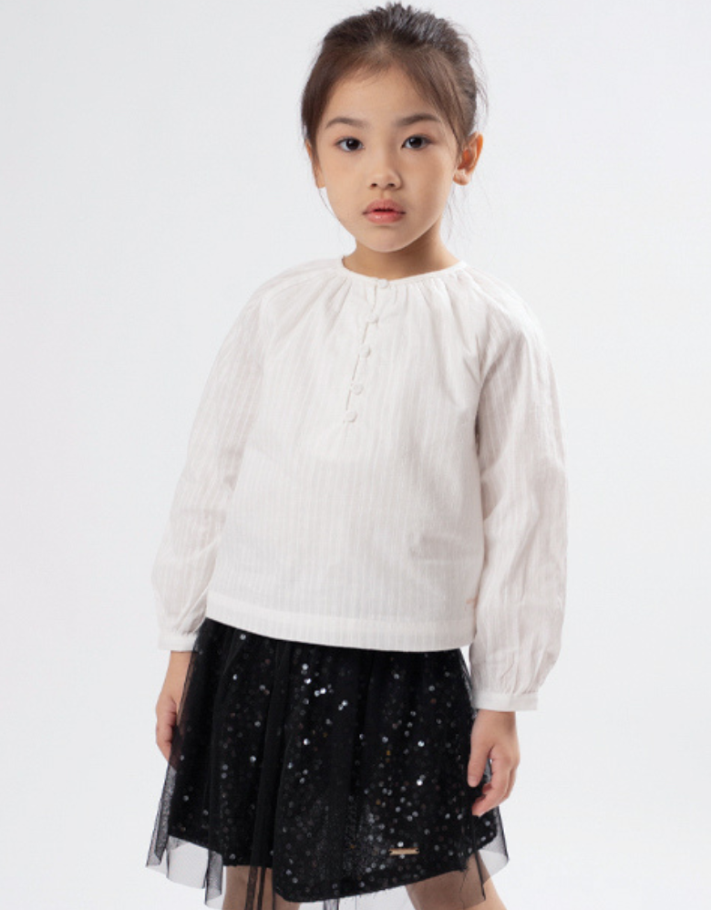 Poney Girls White Alyssum Long Sleeve Blouse