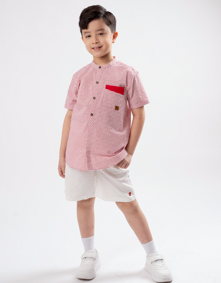 Poney Boys Red Striped Short Sleeve Shirt 1240045