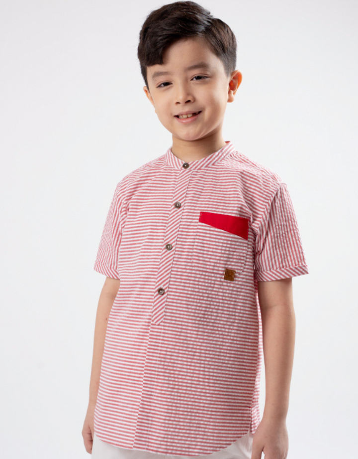 Poney Boys Red Striped Short Sleeve Shirt 1240045