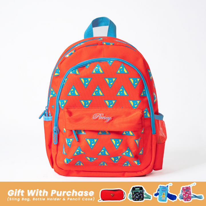 Poney Girls Orange Poney Logo Full Print 14'' Backpack Bag TG006